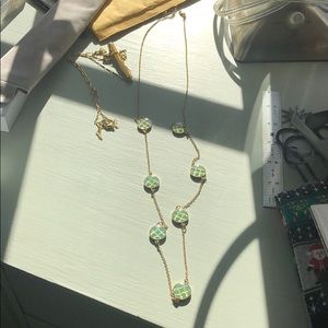 Aqua and gold long necklace